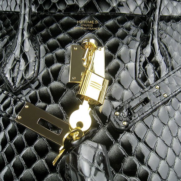High Quality Fake Hermes Birkin 35CM Fish Veins Leather Bag Black 6089 - Click Image to Close